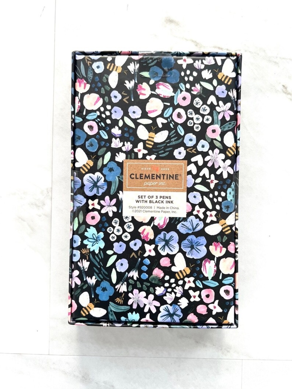 Clementine Floral 3-Pen Set - Gold Accent Blue & Pink - Picture 2 of 2